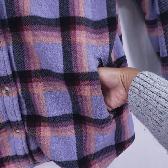 SAGE COLLECTIVE SHERPA LINED PLAID JACKET Women’s L Purple Outdoor Winter - Picture 8 of 15